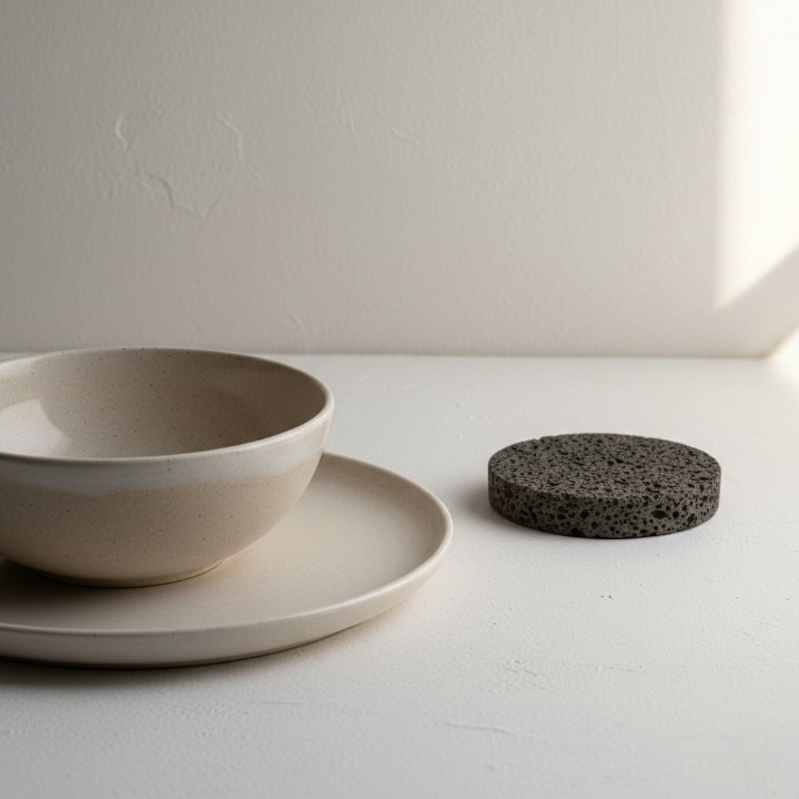 Cerámica con piedra volcánica